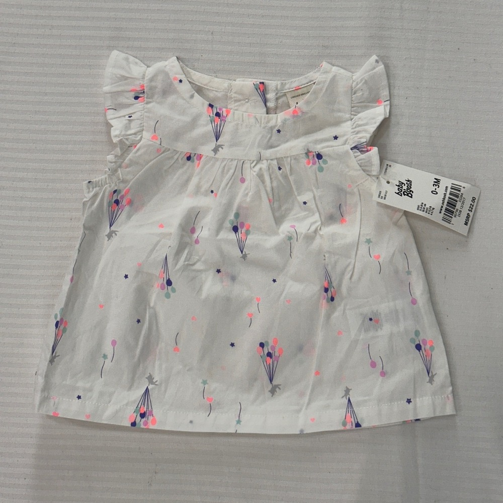Baby B'gosh White Balloon Party‎ Print Ruffle Sleeve Top 0-3M